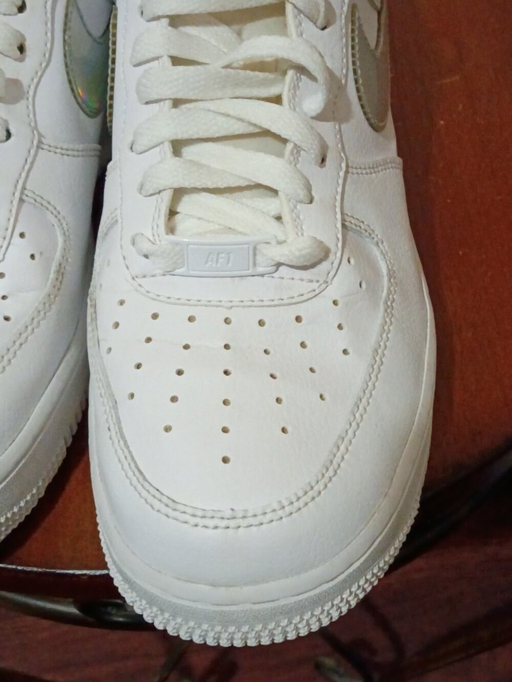 Nike Air Force 1 Low Top White/Silver Iridescent Leather CJ1646-100 Women’s Sz 9 - Picture 8 of 13